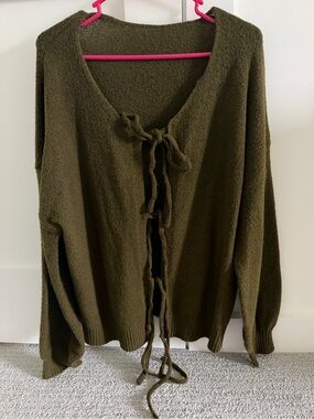 Olive Tie-Front Knit Cardigan Sweater